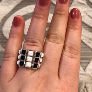 Black and White Studded Strechy Ring